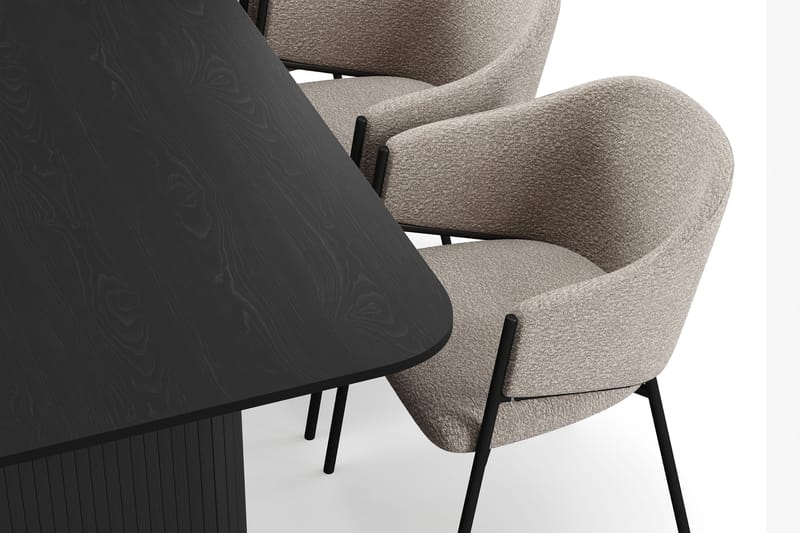 Kopparbo Matbord 200-260 cm Förlängningsbart med 6 Filip Matstolar - Svart / Taupe Bouclé - Möbler - Bord & matgrupp - Matgrupp