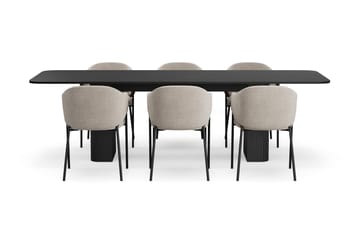 Kopparbo Matbord 200-260 cm Förlängningsbart med 6 Filip Matstolar - Svart / Taupe Bouclé - Möbler - Bord & matgrupp - Matgrupp