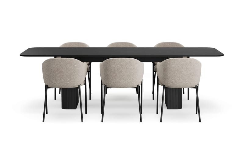 Kopparbo Matbord 200-260 cm Förlängningsbart med 6 Filip Matstolar - Svart / Taupe Bouclé - Möbler - Bord & matgrupp - Matgrupp