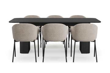Kopparbo Matbord 200-260 cm Förlängningsbart med 6 Filip Matstolar - Svart / Taupe Bouclé - Möbler - Bord & matgrupp - Matgrupp