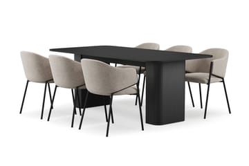 Kopparbo Matbord 200-260 cm Förlängningsbart med 6 Filip Matstolar - Svart / Taupe Bouclé - Möbler - Bord & matgrupp - Matgrupp