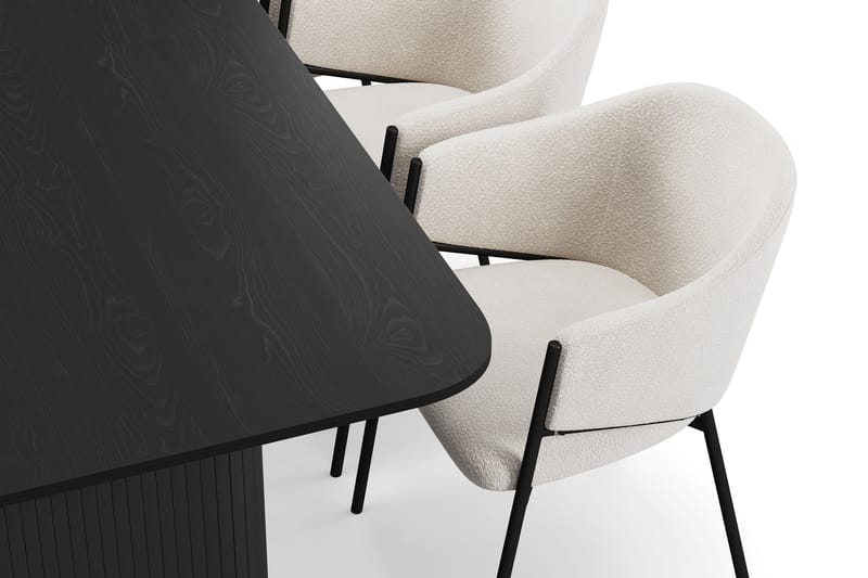 Kopparbo Matbord 200-260 cm Förlängningsbart med 6 Filip Matstolar - Svart / Vit Bouclé - Möbler - Bord & matgrupp - Matgrupp