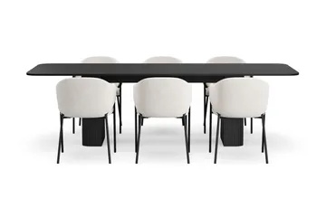 Kopparbo Matbord 200-260 cm Förlängningsbart med 6 Filip Matstolar - Svart / Vit Bouclé - Möbler - Bord & matgrupp - Matgrupp