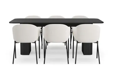 Kopparbo Matbord 200-260 cm Förlängningsbart med 6 Filip Matstolar - Svart / Vit Bouclé - Möbler - Bord & matgrupp - Matgrupp
