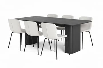 Kopparbo Matbord 200-260 cm Förlängningsbart med 6 Katy Matstolar - Svart / Vit Bouclé / Metallben Svart - Möbler - Bord & matgrupp - Matgrupp