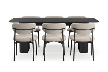 Kopparbo Matbord 200-260 cm Förlängningsbart med 6 Lucy Matstolar - Svart / Greige Bouclé / Metallben Svart - Möbler - Bord & matgrupp - Matgrupp