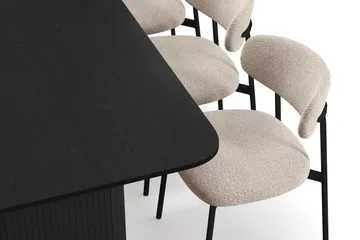 Kopparbo Matbord 200-260 cm Förlängningsbart med 6 Lucy Matstolar - Svart / Greige Bouclé / Metallben Svart - Möbler - Bord & matgrupp - Matgrupp