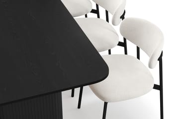 Kopparbo Matbord 200-260 cm Förlängningsbart med 6 Lucy Matstolar - Svart / Vit Bouclé / Metallben Svart - Möbler - Bord & matgrupp - Matgrupp