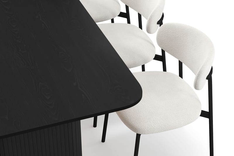 Kopparbo Matbord 200-260 cm Förlängningsbart med 6 Lucy Matstolar - Svart / Vit Bouclé / Metallben Svart - Möbler - Bord & matgrupp - Matgrupp