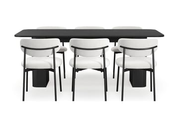 Kopparbo Matbord 200-260 cm Förlängningsbart med 6 Lucy Matstolar - Svart / Vit Bouclé / Metallben Svart - Möbler - Bord & matgrupp - Matgrupp