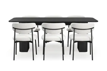 Kopparbo Matbord 200-260 cm Förlängningsbart med 6 Lucy Matstolar - Svart / Vit Bouclé / Metallben Svart - Möbler - Bord & matgrupp - Matgrupp