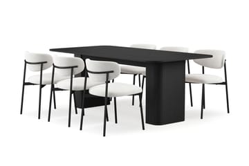 Kopparbo Matbord 200-260 cm Förlängningsbart med 6 Lucy Matstolar - Svart / Vit Bouclé / Metallben Svart - Möbler - Bord & matgrupp - Matgrupp