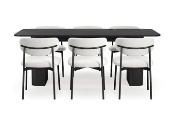 Kopparbo Matbord 200-260 cm Förlängningsbart med 6 Lucy Matstolar - Svart / Vit Bouclé / Metallben Svart - Möbler - Bord & matgrupp - Matgrupp