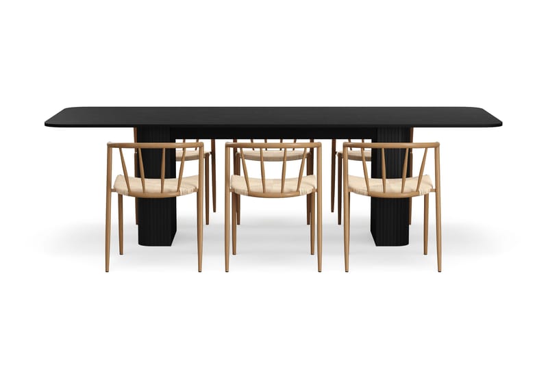 Kopparbo Matbord 200-260 cm Förlängningsbart med 6 Winston Matstolar - Svart / Beige / Metallben Ek - Möbler - Bord & matgrupp - Matgrupp