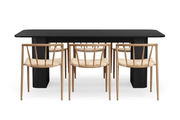 Kopparbo Matbord 200-260 cm Förlängningsbart med 6 Winston Matstolar - Svart / Beige / Metallben Ek - Möbler - Bord & matgrupp - Matgrupp