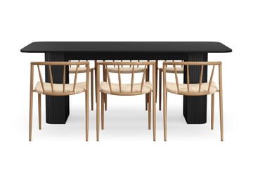 Kopparbo Matbord 200-260 cm Förlängningsbart med 6 Winston Matstolar - Svart / Beige / Metallben Ek - Möbler - Bord & matgrupp - Matgrupp