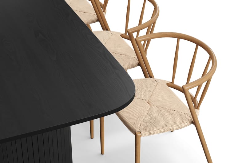 Kopparbo Matbord 200-260 cm Förlängningsbart med 6 Winston Matstolar - Svart / Beige / Metallben Ek - Möbler - Bord & matgrupp - Matgrupp