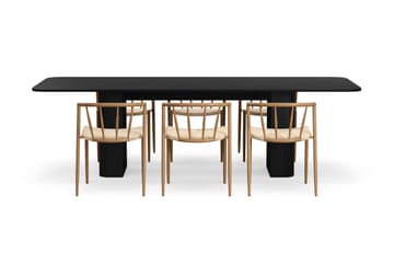 Kopparbo Matbord 200-260 cm Förlängningsbart med 6 Winston Matstolar - Svart / Beige / Metallben Ek - Möbler - Bord & matgrupp - Matgrupp