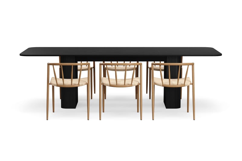 Kopparbo Matbord 200-260 cm Förlängningsbart med 6 Winston Matstolar - Svart / Beige / Metallben Ek - Möbler - Bord & matgrupp - Matgrupp