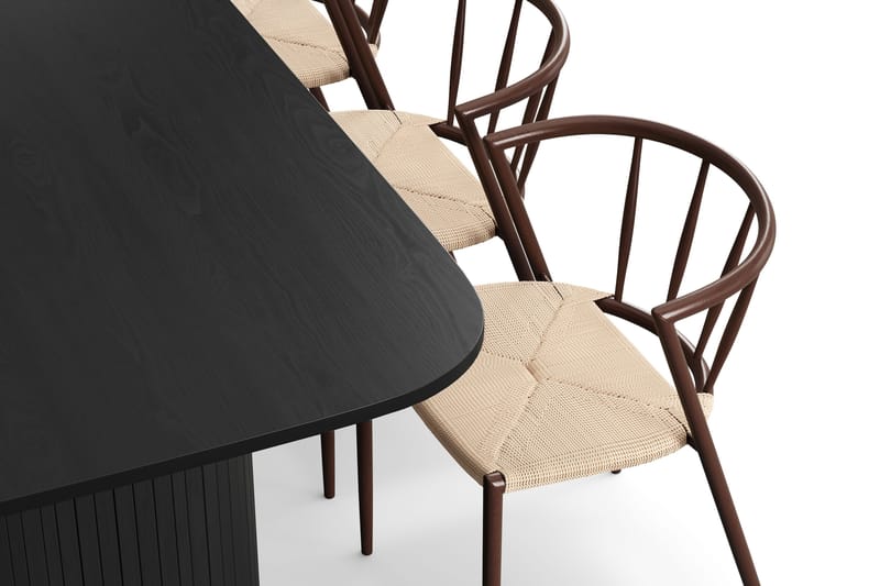 Kopparbo Matbord 200-260 cm Förlängningsbart med 6 Winston Matstolar - Svart / Beige / Metallben Rökt ek - Möbler - Bord & matgrupp - Matgrupp