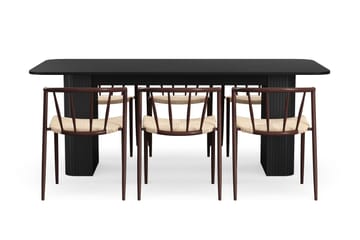 Kopparbo Matbord 200-260 cm Förlängningsbart med 6 Winston Matstolar - Svart / Beige / Metallben Rökt ek - Möbler - Bord & matgrupp - Matgrupp