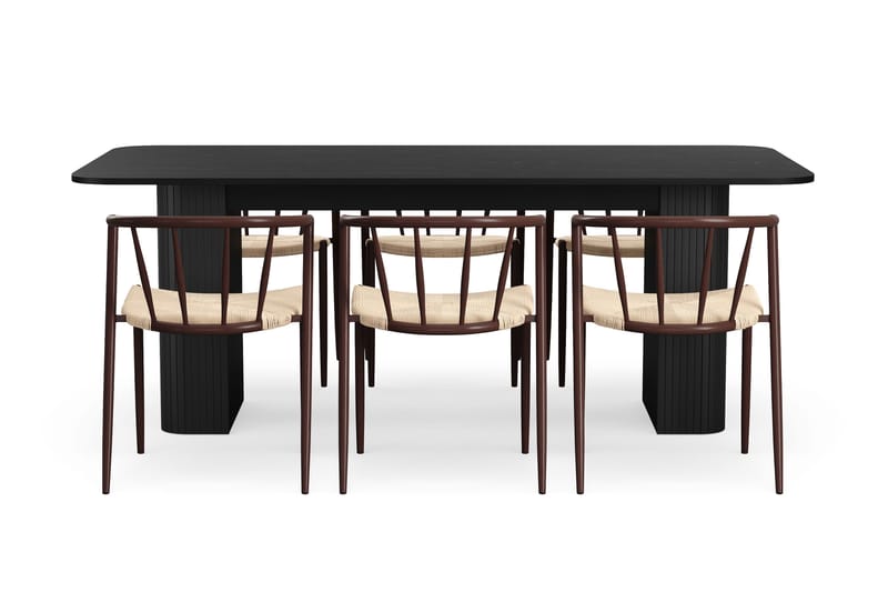Kopparbo Matbord 200-260 cm Förlängningsbart med 6 Winston Matstolar - Svart / Beige / Metallben Rökt ek - Möbler - Bord & matgrupp - Matgrupp