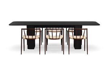 Kopparbo Matbord 200-260 cm Förlängningsbart med 6 Winston Matstolar - Svart / Beige / Metallben Rökt ek - Möbler - Bord & matgrupp - Matgrupp