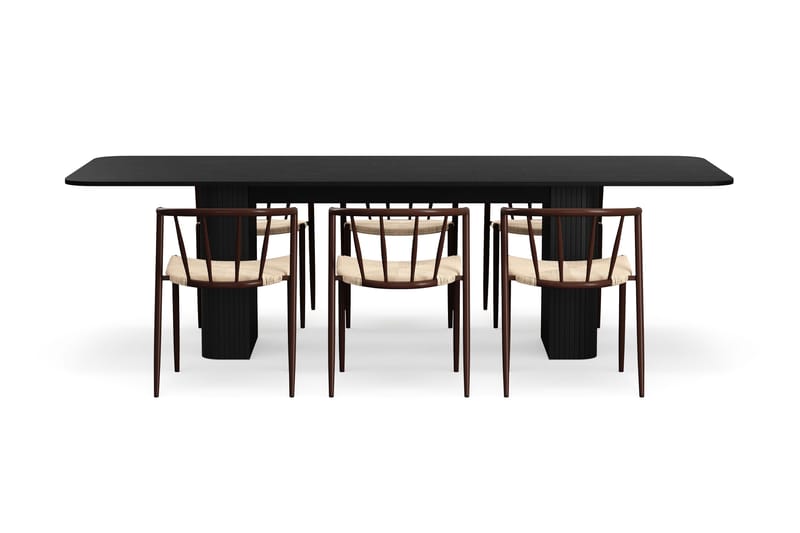 Kopparbo Matbord 200-260 cm Förlängningsbart med 6 Winston Matstolar - Svart / Beige / Metallben Rökt ek - Möbler - Bord & matgrupp - Matgrupp