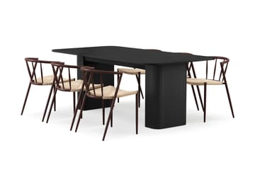 Kopparbo Matbord 200-260 cm Förlängningsbart med 6 Winston Matstolar - Svart / Beige / Metallben Rökt ek - Möbler - Bord & matgrupp - Matgrupp