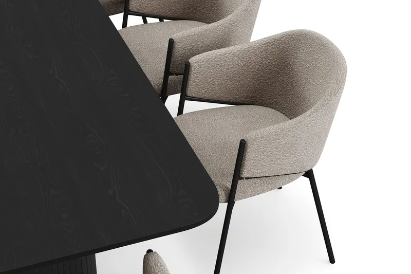 Kopparbo Matbord 200-260 cm Förlängningsbart med 8 Filip Matstolar - Svart / Taupe Bouclé - Möbler - Bord & matgrupp - Matgrupp