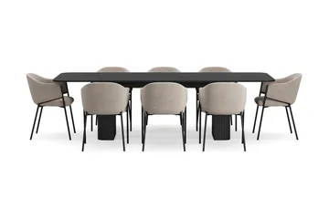 Kopparbo Matbord 200-260 cm Förlängningsbart med 8 Filip Matstolar - Svart / Taupe Bouclé - Möbler - Bord & matgrupp - Matgrupp