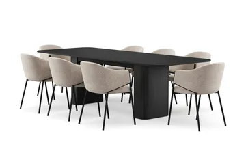 Kopparbo Matbord 200-260 cm Förlängningsbart med 8 Filip Matstolar - Svart / Taupe Bouclé - Möbler - Bord & matgrupp - Matgrupp