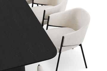 Kopparbo Matbord 200-260 cm Förlängningsbart med 8 Filip Matstolar - Svart / Vit Bouclé - Möbler - Bord & matgrupp - Matgrupp