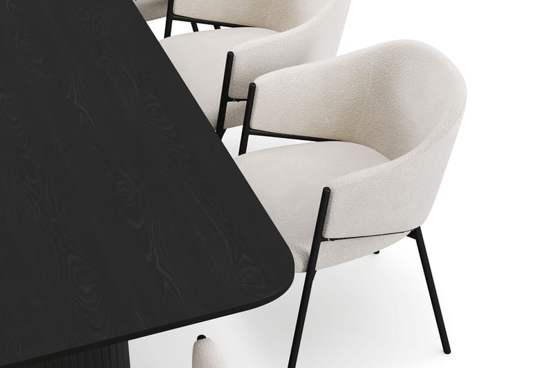 Kopparbo Matbord 200-260 cm Förlängningsbart med 8 Filip Matstolar - Svart / Vit Bouclé - Möbler - Bord & matgrupp - Matgrupp