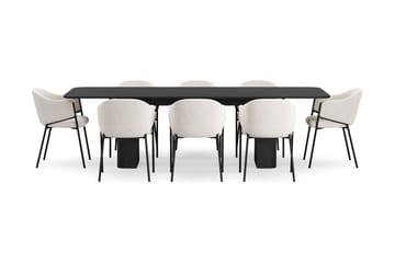 Kopparbo Matbord 200-260 cm Förlängningsbart med 8 Filip Matstolar - Svart / Vit Bouclé - Möbler - Bord & matgrupp - Matgrupp