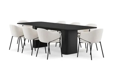Kopparbo Matbord 200-260 cm Förlängningsbart med 8 Filip Matstolar - Svart / Vit Bouclé - Möbler - Bord & matgrupp - Matgrupp