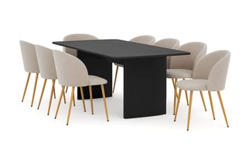 Kopparbo Matbord 200-260 cm Förlängningsbart med 8 Greya Matstolar med armstöd - Svart / Greige Bouclé / Metallben Ek - Möbler - Bord & matgrupp - Matgrupp