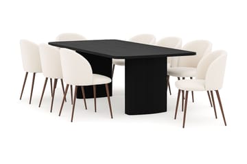 Kopparbo Matbord 200-260 cm Förlängningsbart med 8 Greya Matstolar med armstöd - Svart / Vit Bouclé / Metallben Valnöt - Möbler - Bord & matgrupp - Matgrupp