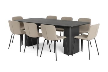 Kopparbo Matbord 200-260 cm Förlängningsbart med 8 Katy Matstolar - Svart / Greige Bouclé / Metallben Svart - Möbler - Bord & matgrupp - Matgrupp