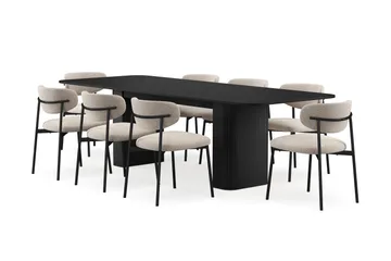 Kopparbo Matbord 200-260 cm Förlängningsbart med 8 Lucy Matstolar - Svart / Greige Bouclé / Metallben Svart - Möbler - Bord & matgrupp - Matgrupp