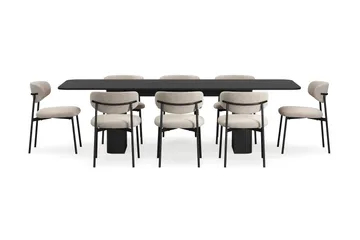 Kopparbo Matbord 200-260 cm Förlängningsbart med 8 Lucy Matstolar - Svart / Greige Bouclé / Metallben Svart - Möbler - Bord & matgrupp - Matgrupp