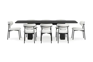 Kopparbo Matbord 200-260 cm Förlängningsbart med 8 Lucy Matstolar - Svart / Vit Bouclé / Metallben Svart - Möbler - Bord & matgrupp - Matgrupp