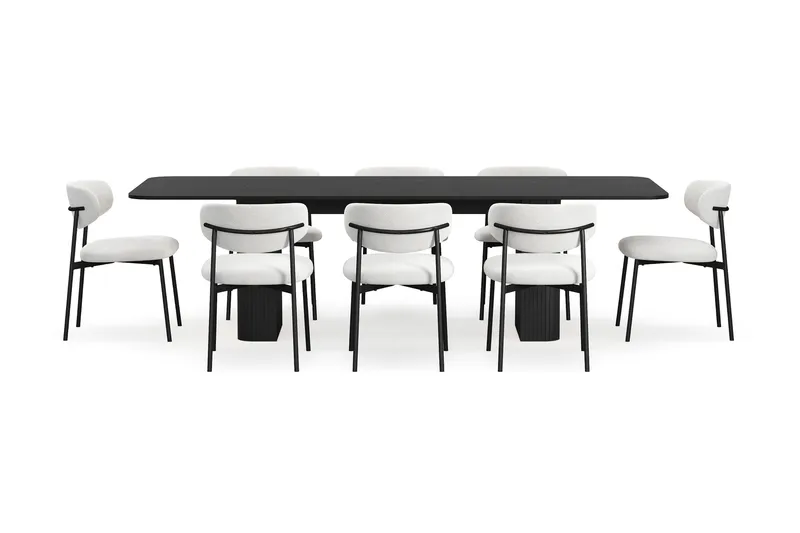 Kopparbo Matbord 200-260 cm Förlängningsbart med 8 Lucy Matstolar - Svart / Vit Bouclé / Metallben Svart - Möbler - Bord & matgrupp - Matgrupp