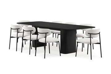 Kopparbo Matbord 200-260 cm Förlängningsbart med 8 Lucy Matstolar - Svart / Vit Bouclé / Metallben Svart - Möbler - Bord & matgrupp - Matgrupp