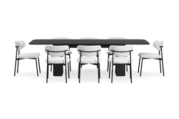 Kopparbo Matbord 200-260 cm Förlängningsbart med 8 Lucy Matstolar - Svart / Vit Bouclé / Metallben Svart - Möbler - Bord & matgrupp - Matgrupp
