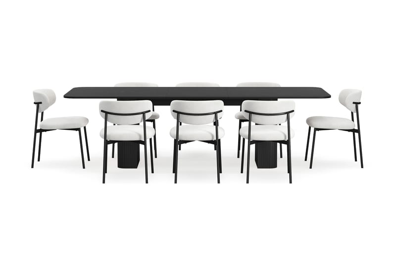 Kopparbo Matbord 200-260 cm Förlängningsbart med 8 Lucy Matstolar - Svart / Vit Bouclé / Metallben Svart - Möbler - Bord & matgrupp - Matgrupp