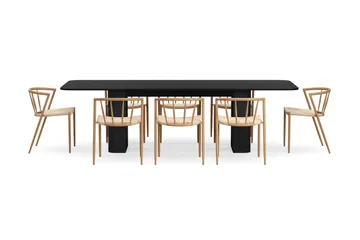 Kopparbo Matbord 200-260 cm Förlängningsbart med 8 Winston Matstolar - Svart / Beige / Metallben Ek - Möbler - Bord & matgrupp - Matgrupp