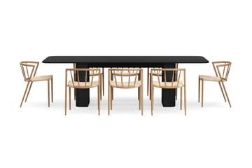 Kopparbo Matbord 200-260 cm Förlängningsbart med 8 Winston Matstolar - Svart / Beige / Metallben Ek - Möbler - Bord & matgrupp - Matgrupp