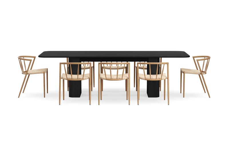 Kopparbo Matbord 200-260 cm Förlängningsbart med 8 Winston Matstolar - Svart / Beige / Metallben Ek - Möbler - Bord & matgrupp - Matgrupp