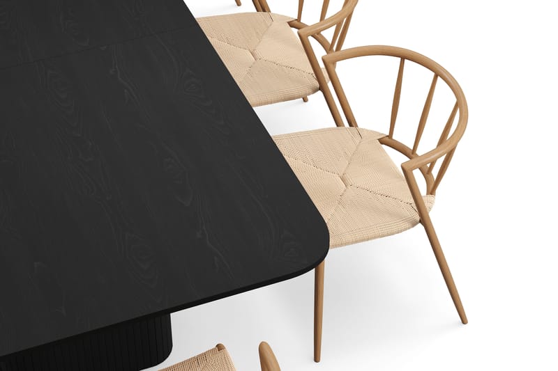 Kopparbo Matbord 200-260 cm Förlängningsbart med 8 Winston Matstolar - Svart / Beige / Metallben Ek - Möbler - Bord & matgrupp - Matgrupp